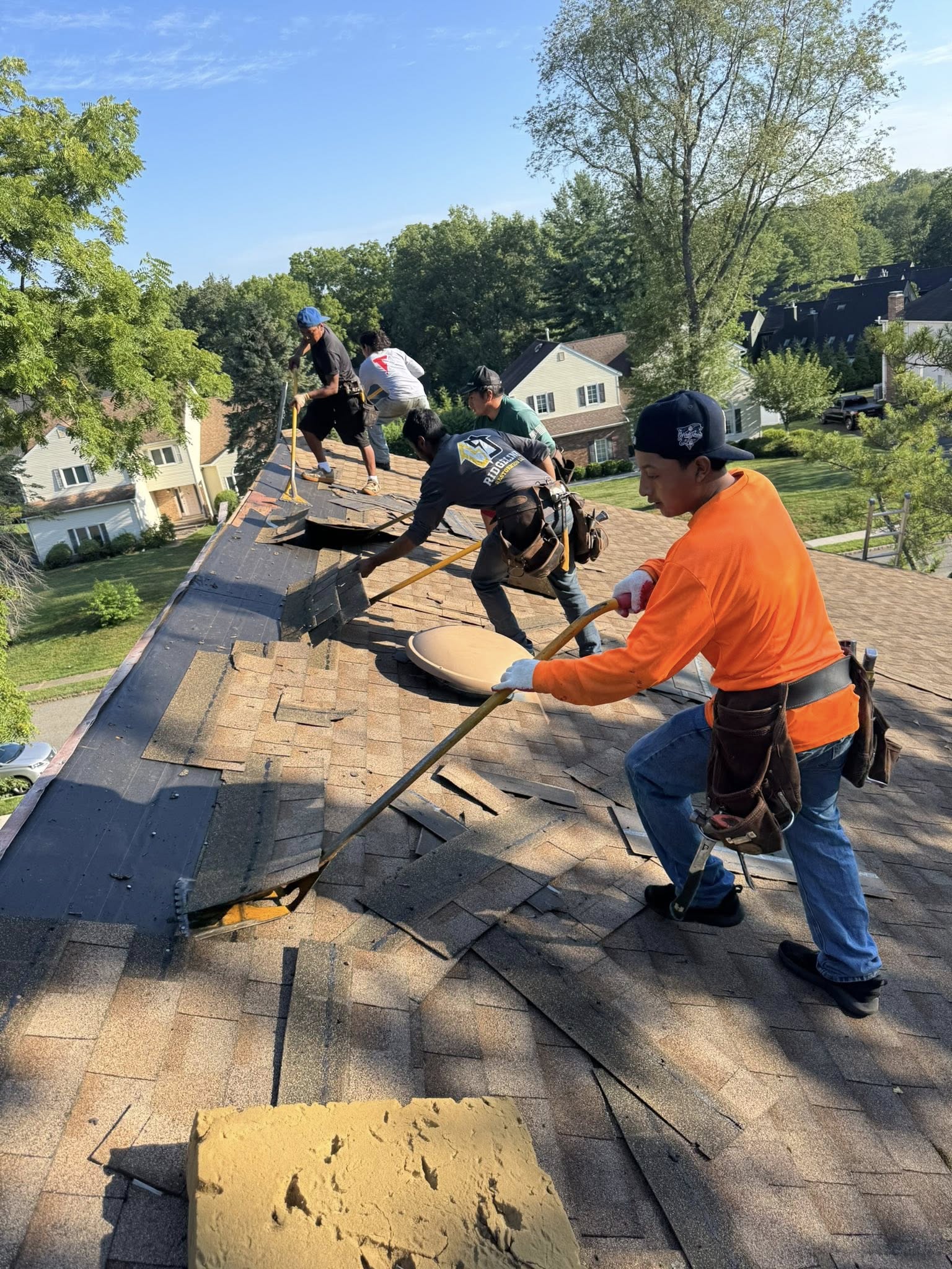 Roofing construction process on a residential home in New Jersey